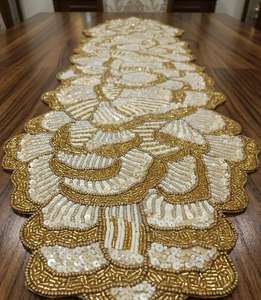 Glam <b>Gold</b> Beaded Luxury Eco-Friendly Durable <b>Table</b> <b>Runner</b> Irregular Shape Fabric Handmade Decorative Mat - Product Image 4