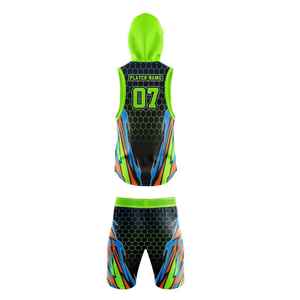 Ensemble maillot et short 7V7 personnalisé sublimé à capuche sans manches, anti-humidité, ajusté, pour adulte - Product Image 6