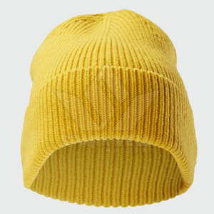 Bonnet unisexe jaune 100% acrylique tricoté à la machine, couleur unie, décontracté, pour l'hiver, pour adultes, circonférence de la tête 56-58 cm - Product Image 5