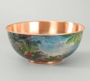 Bol à salade en cuivre à motifs magnifiques avec un design floral et un colibri peint à la main - Product Image 2