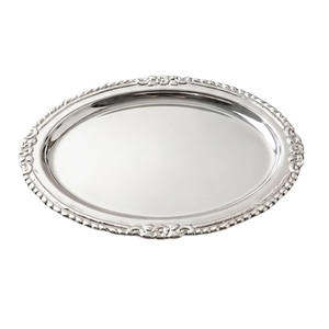 Plateau de service ovale argenté, plat décoratif en métal pour table à manger, décoration intérieure, table basse, collations, fruits secs, bonbons et fêtes - Product Image 1