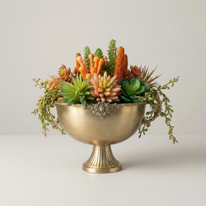 Bol de service en laiton fait main avec poignées, style vintage, bol à fruits décoratif sur piédestal, décoration élégante pour la maison, centre de table de mariage - Product Image 4