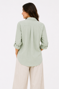 Camisa de algodón con botones, color sólido, para mujer, cuello vuelto, manga tres cuartos, corte holgado, informal, para uso diario, personalizada - Product Image 2