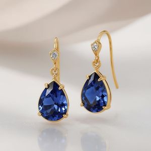 Boucles d'oreilles clous en or massif 18 carats avec tanzanite poire sertie et diamants, bijoux fins de luxe tendance en platine, OEM - Product Image 5