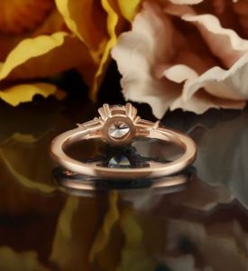 Round Cut Moissanite Engagement <b>Ring</b> Baguette Diamond Vintage Art Deco <b>Ring</b> <b>925</b> Sterling <b>Silver</b> Elegant Bridal Statement <b>Ring</b> - Product Image 2