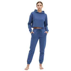 Ensemble de survêtement décontracté unisexe deux pièces pour l'hiver : pantalon de jogging et sweat à capuche court, avec logo personnalisé imprimé, léger, pour la maternité, vente en gros - Product Image 5
