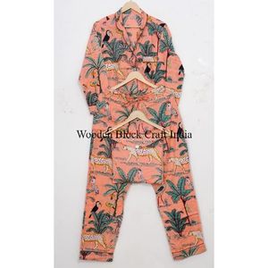 New Design Soft and Breathable Material Pure Cotton jungle Printed Designer Night Suits <b>Top</b> and Pajama Sets from India Wholesale - Product Image 1
