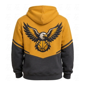 Sweat-shirt sportif à capuche pour homme, jaune et gris, avec logo d'aigle de basket-ball, poche avant, fabriqué au Pakistan - Product Image 2