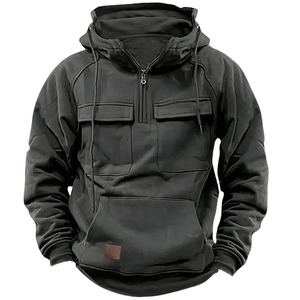 Sweat-shirt à capuche pour homme noir avec empiècements de poche bleu clair, coupe classique, décontracté, pour l'automne, 100 % polyester French Terry 2027 - Product Image 3