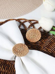 Handmade Rattan Napkin Ring <b>Set</b> <b>Rustic</b> Woven Boho Style <b>Table</b> Decor Natural Straw Napkin Holder for <b>Dining</b> Party Wedding - Product Image 2
