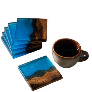 Sous-verre en résine époxy de qualité spéciale avec effet océan Sous-verre décoratif rond carré en résine époxy par Craftsy Home - Product Image 1