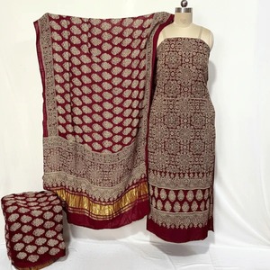 Premium Quality Gulnaar Jaal Ajrakh Printed Cotton Silk 3 Piece Suit <b>Set</b> Traditional Ethnic Wear for Women Available For Sale - Product Image 4