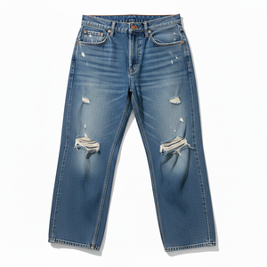Jeans en denim brodé délavé de haute qualité pour hommes, coupe droite ample et jambe large, style streetwear abordable - Product Image 1
