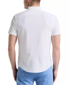 Camicia da uomo Slim elasticizzata tinta unita con bottoni Seersucker | Perry Ellis - Product Image 4