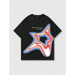 เสื้อยืดกราฟิกสีดำแบบกำหนดเองสำหรับผู้ชาย สไตล์สตรีทแวร์ โอเวอร์ไซส์ วินเทจ พิมพ์ลายลำลอง แขนสั้น ผ้าฝ้าย เสื้อผ้าขายส่ง - Product Image 1