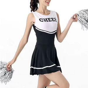 Tenue de cheerleading pour adultes Econex Sports, robe noire et blanche style jupe avec pompons, logo imprimé sur le devant, polyester - Product Image 5