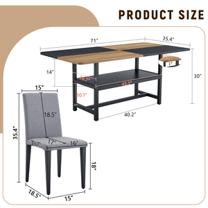 Set Tavolo da Pranzo in Legno e Nero con Sedie e Vano Portaoggetti, 71*35.4 Pollici, per Sala da Pranzo - Product Image 4