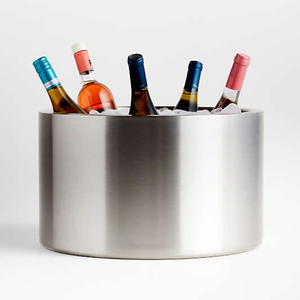 Refroidisseur à vin en acier inoxydable, design industriel rond, double paroi isolée, support de refroidissement pour bouteilles, utilisation en bar - Product Image 3