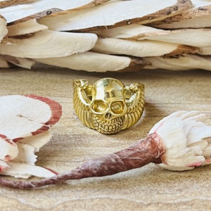 Latest High Demand Skull <b>Ring</b> Gothic Brass <b>Rings</b> <b>For</b> <b>Men</b> 18k Gold Plated Winged Skeleton Punk Biker Jewelry Wholesale/OEM/ODM - Product Image 2