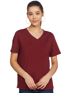เสื้อยืดคอวี แขนสั้น สีพื้น ผ้าฝ้าย ทรงปกติ สวมใส่สบาย สำหรับผู้หญิง ยี่ห้อ PUFFIN SPORTS OEM เหมาะสำหรับทุกฤดูกาล - Product Image 2