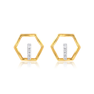 Bague en or jaune avec clous hexagonaux et diamant, pierre de laboratoire taille carrée, bijou minimaliste unisexe pour le quotidien - Product Image 1