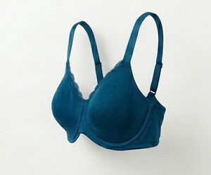 Soutien-gorge pour femme bleu sarcelle à armatures, bonnet complet, bretelles réglables, bordure en dentelle, dos en Y, fermeture à trois agrafes, respirant, en Spandex et Nylon - Product Image 5