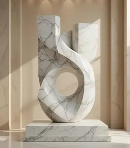 Escultura Moderna de Mármol Blanco Tallada a Mano con Acabado Pulido, Forma Orgánica Fluida, Arte en Piedra Natural - Product Image 1
