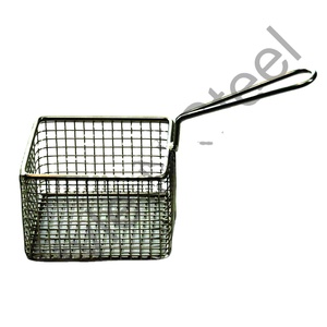 Mini panier de service couleur argent, vente en gros, panier à frites carré en acier inoxydable - Product Image 1
