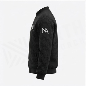 <b>Men's</b> Black Knitted Button-Up Hoodie Embroidered NA Logo Regular Fit Hooded Casual Winter Wear 100% Cotton Breathable Quick Dry - Product Image 3