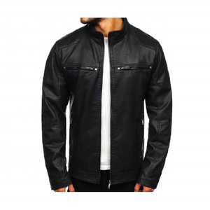 แจ็คเก็ตนักขี่จักรยานหนังแท้สำหรับผู้ชายมีปกตั้งสำหรับสวมใส่ในฤดูหนาว - Product Image 4