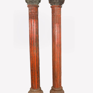 Haswani Handicrafts - Pilar Tallado en Madera con Base de Piedra, Columna Decorativa de Soporte - Product Image 1