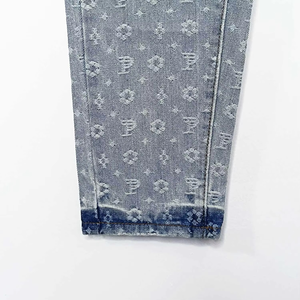 Jeans vintage pour hommes de créateurs, motifs brodés, tissu jacquard en denim, vente en gros, coupe droite, tricoté, taille mi-haute - Product Image 2