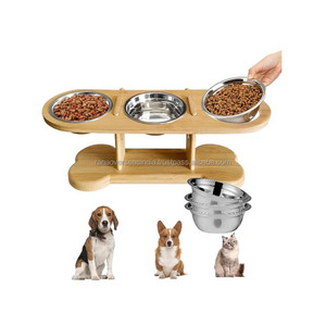 ชามอาหารและน้ำทำจากสเตนเลสสำหรับสัตว์เลี้ยงขาตั้งไม้แบบปรับได้ - Product Image 3