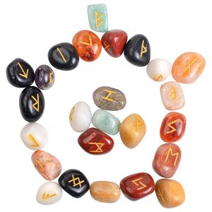 Ensemble de pierres runiques 7 chakras naturelles, 25 pièces, pierres précieuses gravées pour la divination, collection en gros - Product Image 1