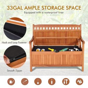 Banc de rangement en bois de 33 gallons avec doublure pour patio, jardin ou véranda - Product Image 5