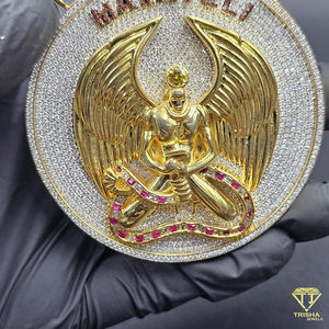 Pendentif médaillon aile d'ange Makaveli de luxe, style hip-hop, bijou tendance inspiré des célébrités, pendentif de fête brillant - Product Image 6