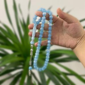 Tasbih Islámico Ecológico, Pintado a Mano con Diseño Animal, Material de Resina Sintética Acrílica, Brazalete Subha Azul Hecho en Uttar Pradesh - Product Image 4