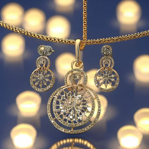 Elegante y Espectacular Juego de Pendientes y Colgantes de Diamantes de Estilo Étnico con Certificación IGI de Oro de 14 Quilates, Piedras Coloridas Cultivadas en Laboratorio de Alta Calidad - Product Image 3