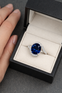 Anillo de plata de ley 925 con gema de zafiro azul de corte ovalado - Product Image 2