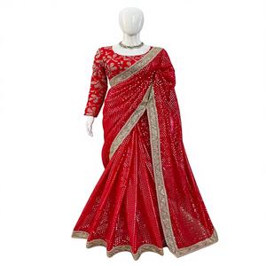 Sari de Georgette con Diseño Exclusivo, Blusa Elegante, Moderna y Estilosa, Última Moda India Tradicional Étnica para Bodas y Fiestas, para Chicas y Mujeres - Product Image 1