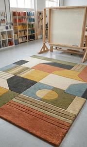 Alfombra Geométrica Premium Hecha a Mano, Moderna y Abstracta, de Lana, Antideslizante, de Pelo Medio, para Sala de Estar, Dormitorio, Comedor, Hotel - Product Image 6