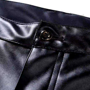 Pantalon décontracté pour homme en cuir enduit noir imperméable, coupe droite, taille haute, avec cordon de serrage, poids moyen, pour l'hiver - Product Image 4