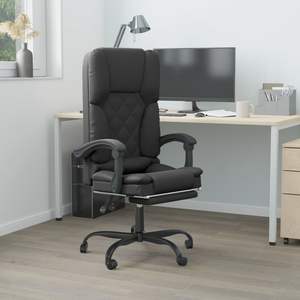 Silla de Oficina de Cuero Sintético Negro con Función de Masaje, Construcción de Madera Contrachapada y Metal - Product Image 1