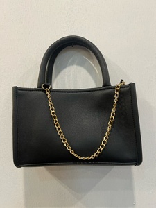 Black PU Handled Shopping <b>Bag</b> With Gold Chain Strap <b>Medium</b> <b>Size</b> Daily Use - Product Image 1
