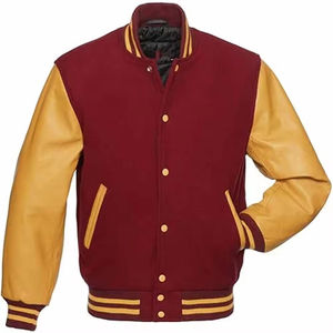 Veste universitaire personnalisée avec logo, manches en cuir, broderie noire, pour couple, style baseball, hiver, pour homme - Product Image 1