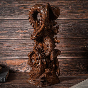 Escultura de Dragón Hecha a Mano, Pieza Decorativa, Obra de Arte Tradicional de Dragón en Madera, Dragón Coleccionable de Madera Sólida de Primera Calidad - Product Image 5
