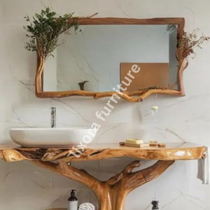 Meuble-lavabo de luxe artisanal en racine d'arbre, base en bois massif, console artistique pour salle de bain, décoration naturelle - Product Image 2