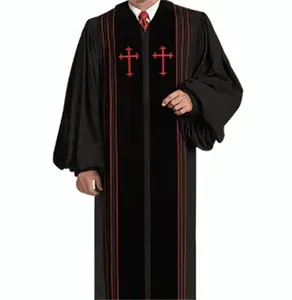 Túnicas de Sacerdote Negras Largas hasta el Suelo, Bordadas e Impresas, Vestimentas de Clérigo Transpirables, Casullas Transpirables - Product Image 1