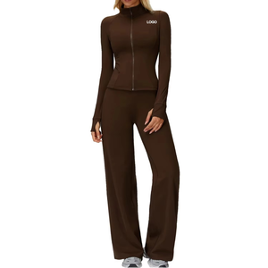 Women's Black Full Sleeve Turtleneck Zipper <b>Tracksuit</b> Set Solid Color Sporty Fit Lightweight Spring Wear - Product Image 2