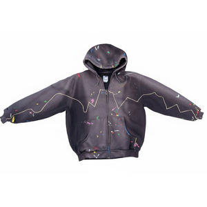 Sudadera con capucha unisex de peso pesado con cremallera completa, estilo urbano, de forro polar oversize, diseño artístico con salpicaduras, prenda exterior informal de ajuste holgado - Product Image 1